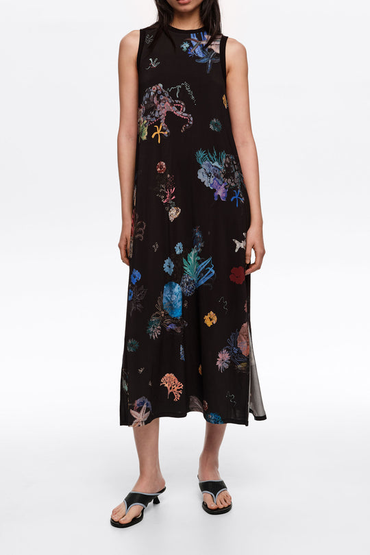 Seabed black flowing sleeveless T-shirt dress
