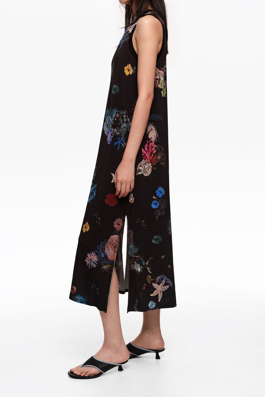 Seabed black flowing sleeveless T-shirt dress