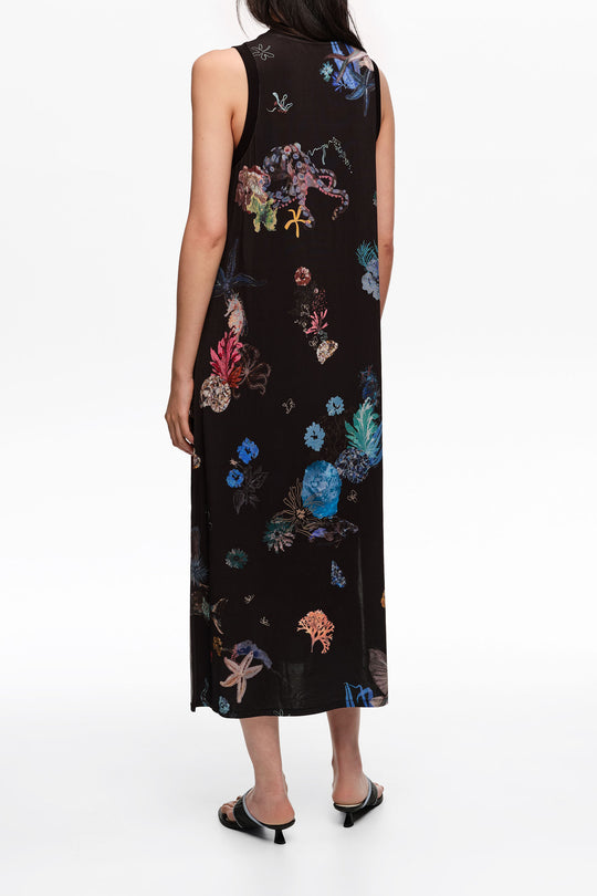 Seabed black flowing sleeveless T-shirt dress