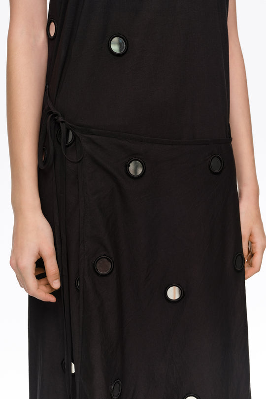 Black mirrored halter-neck sarong dress