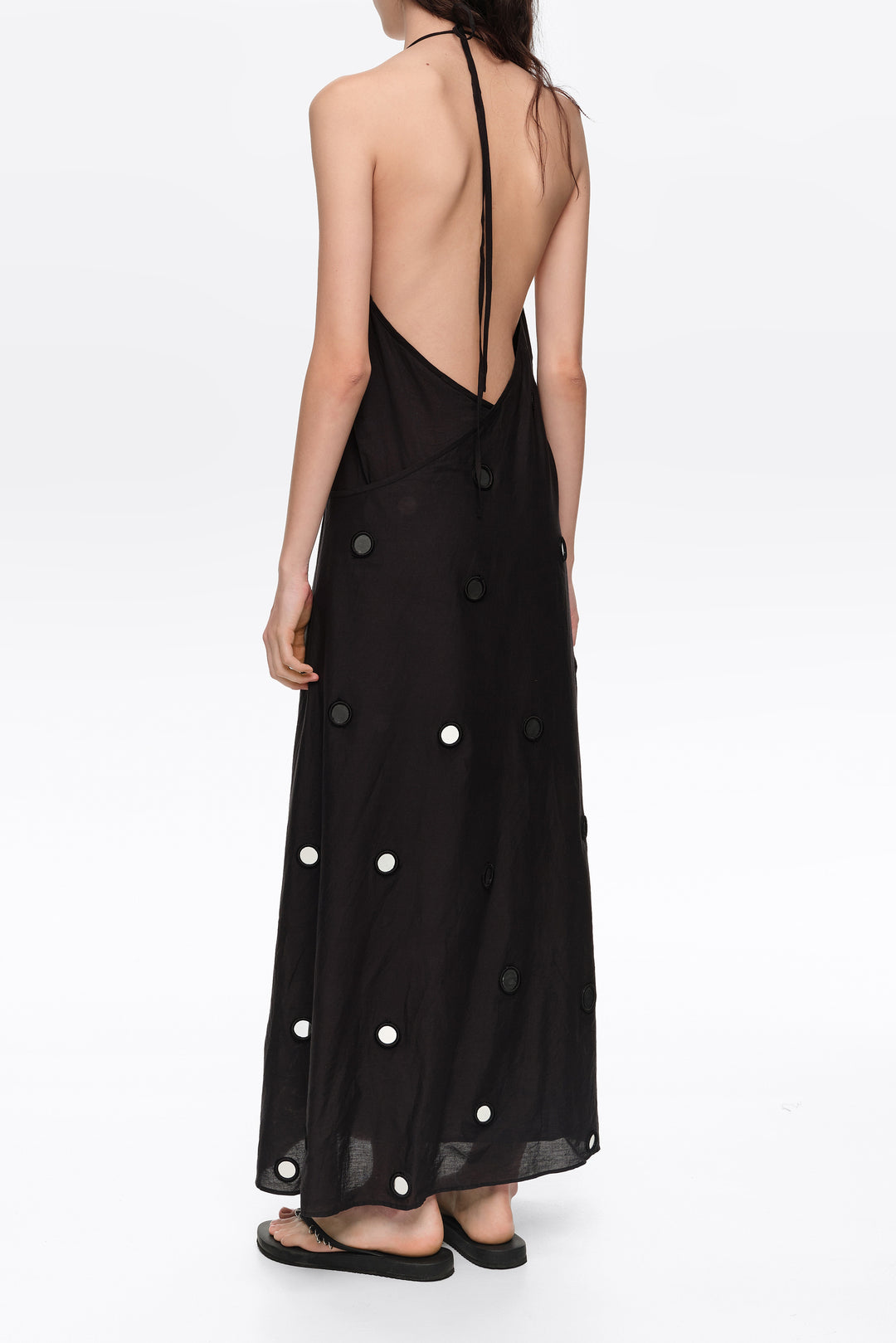 Black mirrored halter-neck sarong dress