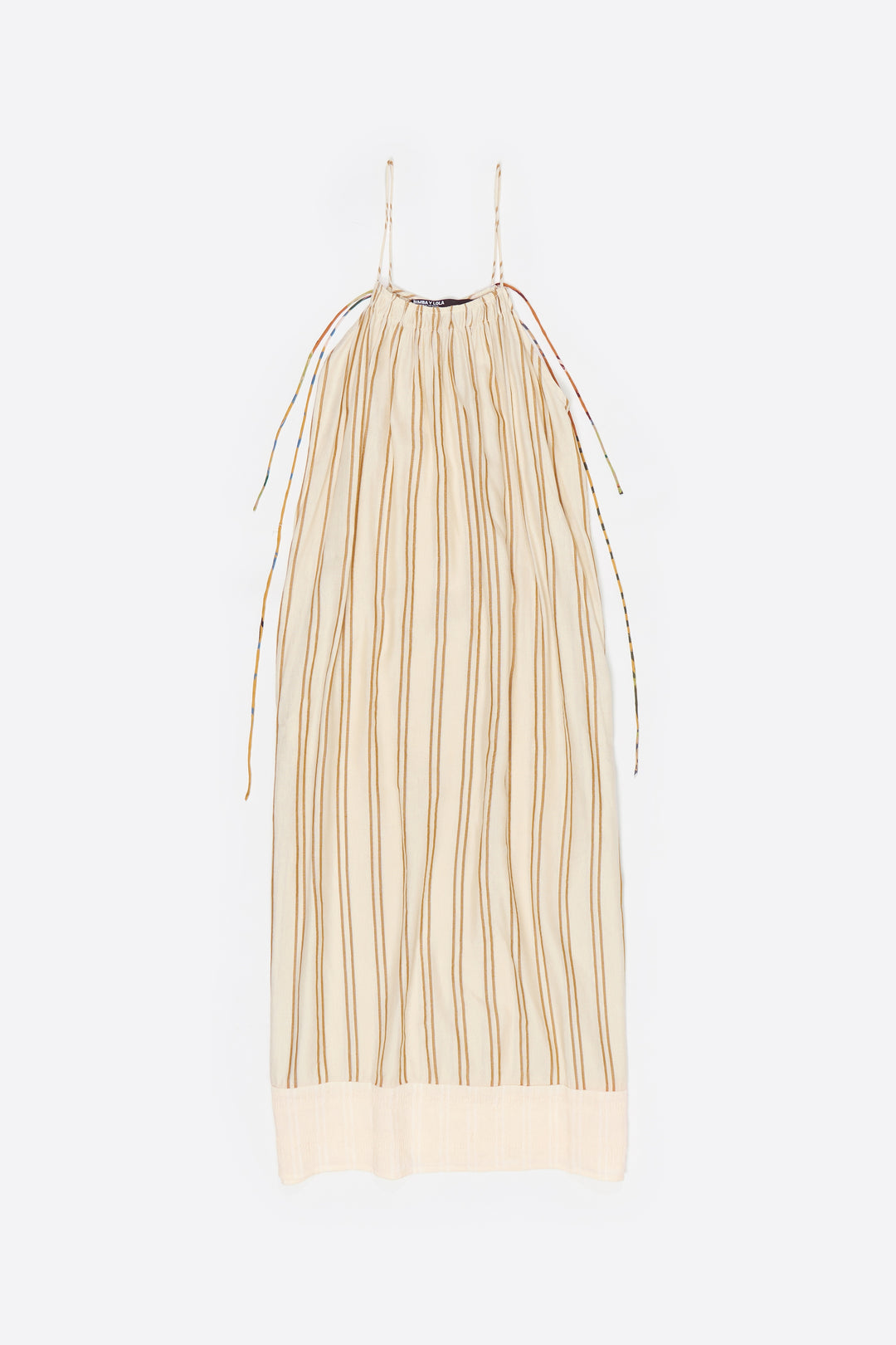 Sand striped linen dress with thin straps