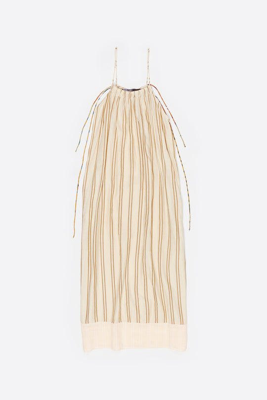 Sand striped linen dress with thin straps