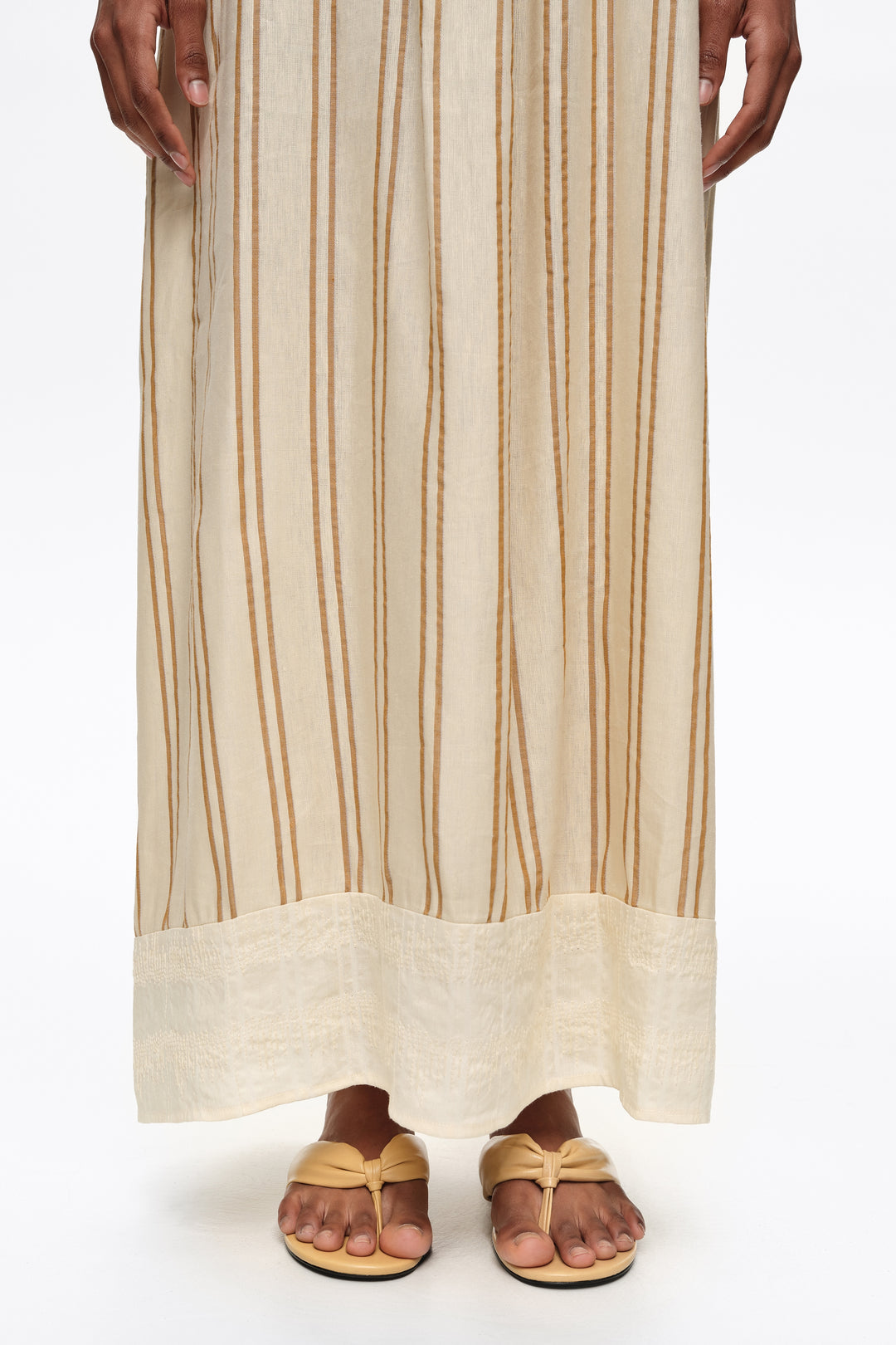 Sand striped linen dress with thin straps
