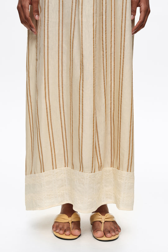 Sand striped linen dress with thin straps