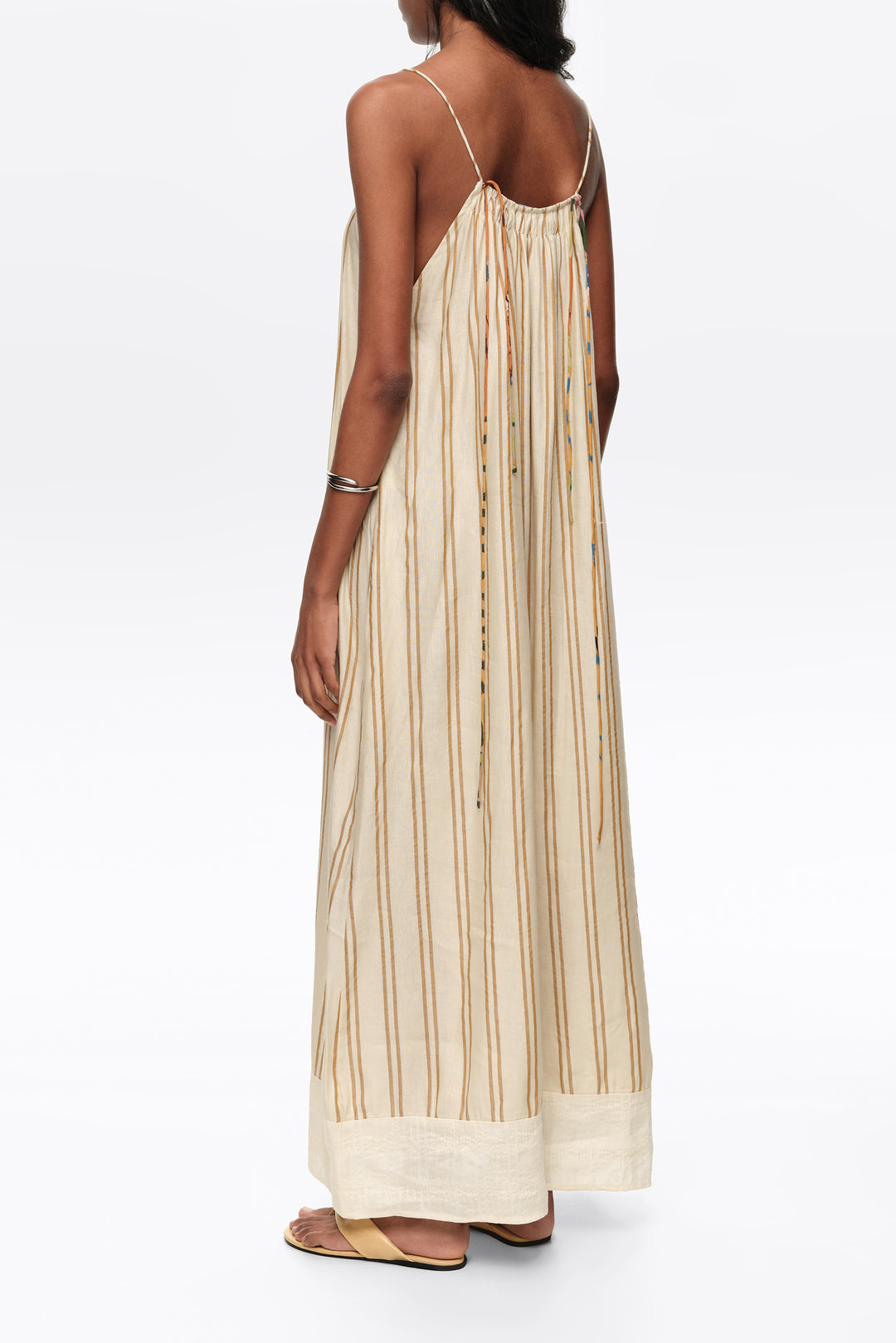 Sand striped linen dress with thin straps