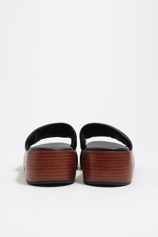 Black leather platform sandal