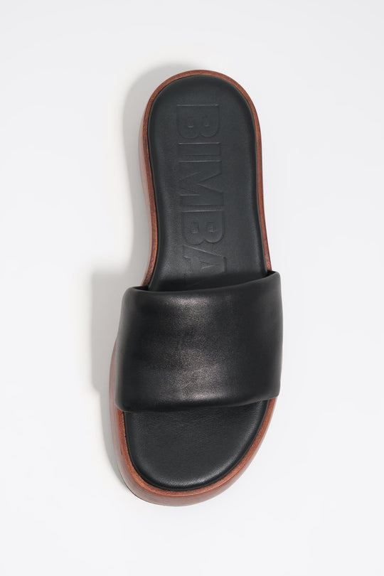 Black leather platform sandal