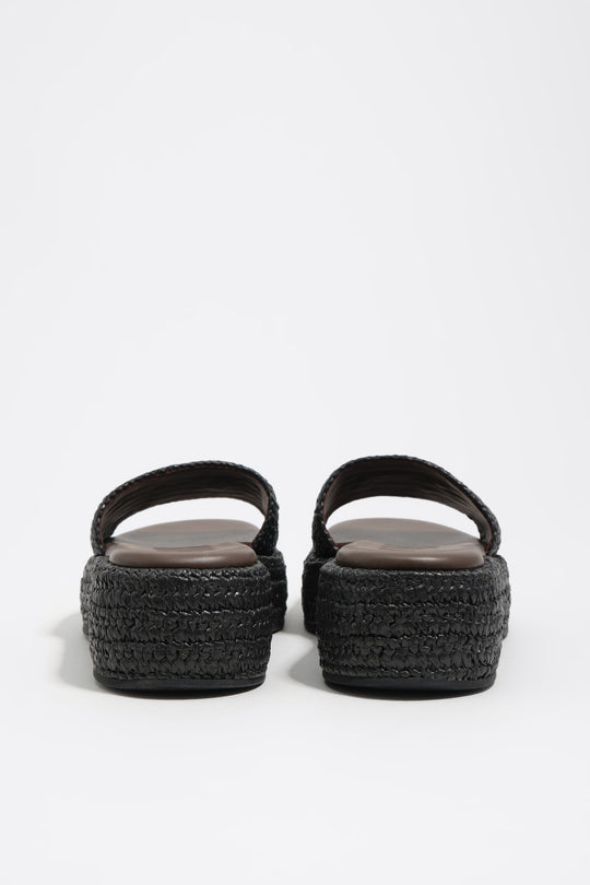 Black raffia platform sandal