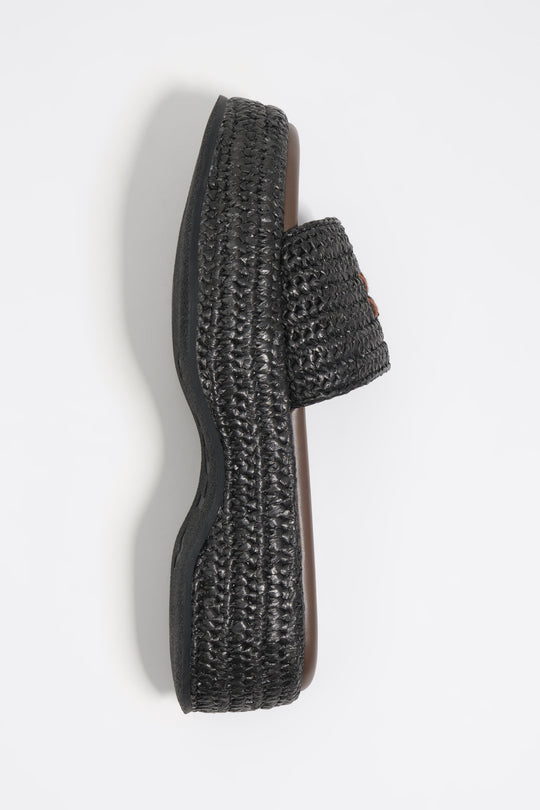 Black raffia platform sandal