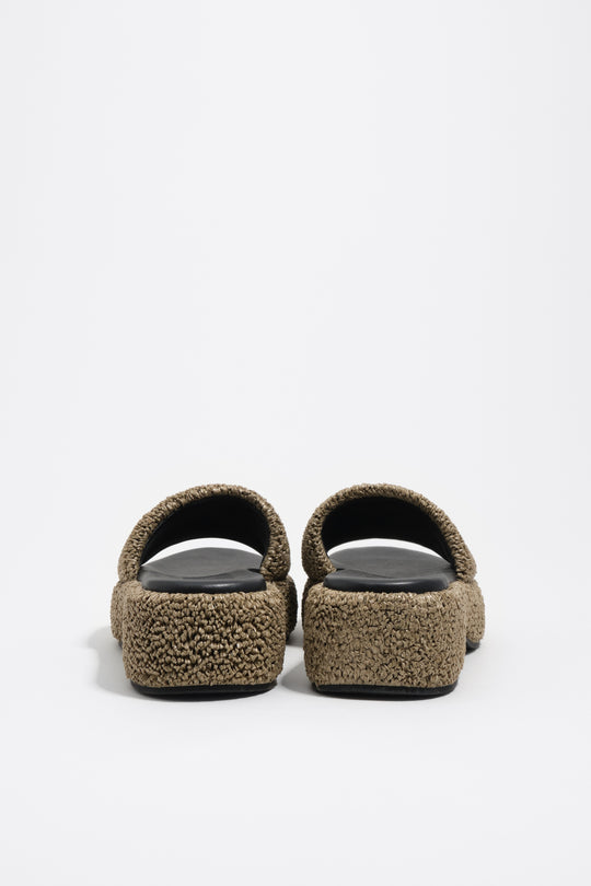 Green fabric platform sandal