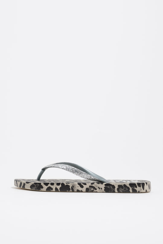 Gray Leopard flip-flop