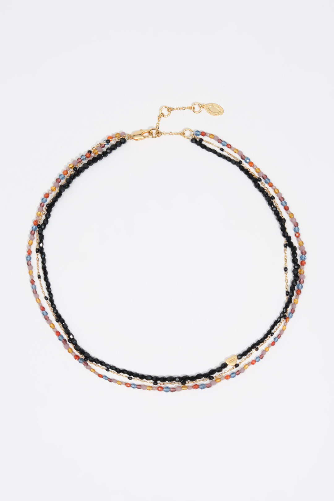 Short triple-layer stones and crystals necklace