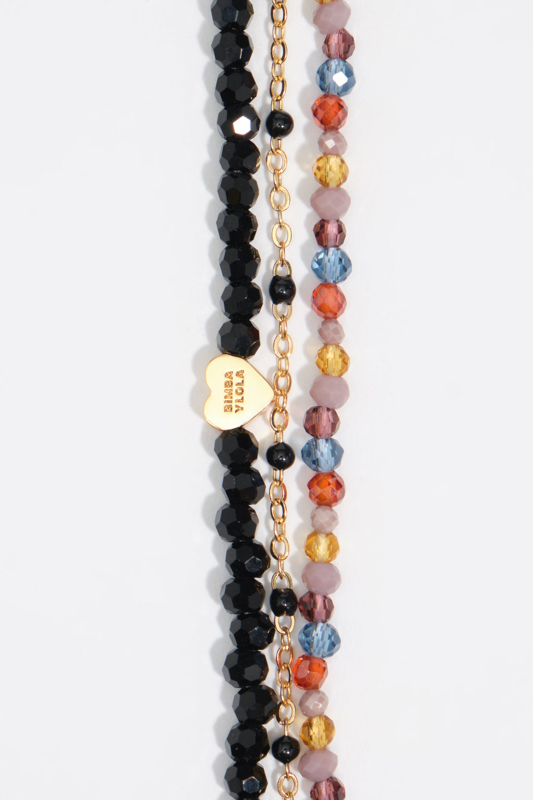 Short triple-layer stones and crystals necklace