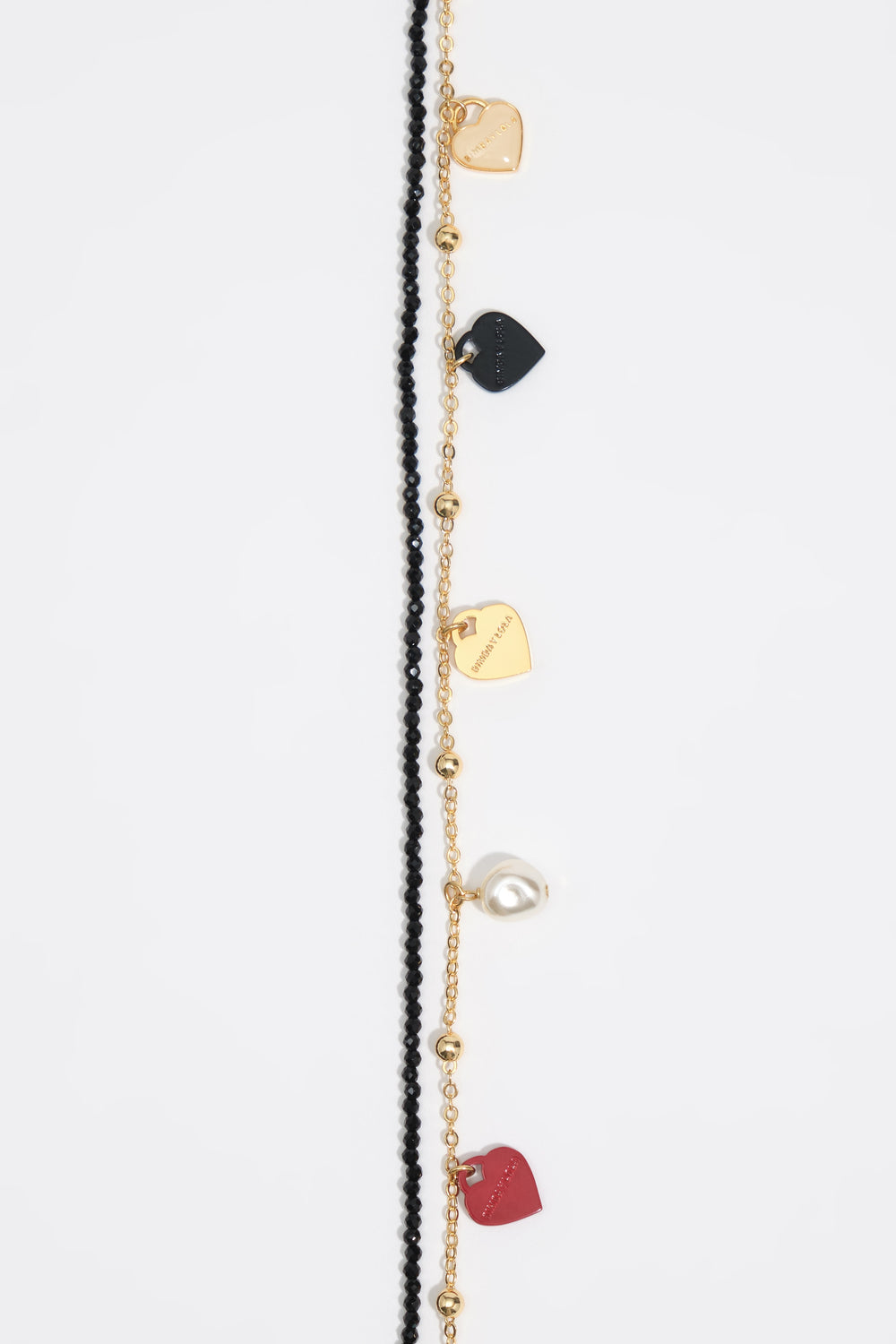 Double-layer chain necklace with black crystals and hearts logo