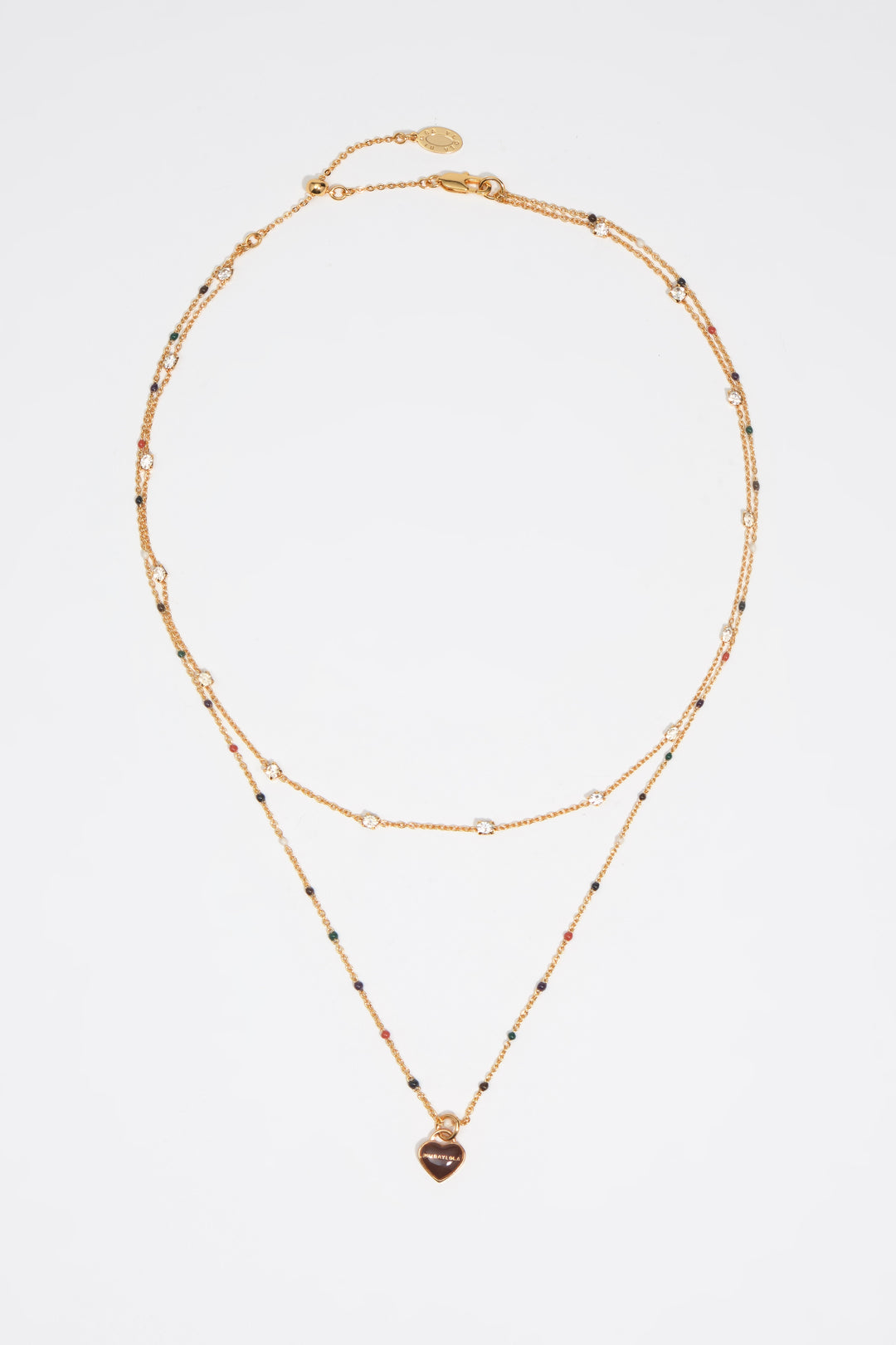 Brown heart logo double-layer chain necklace