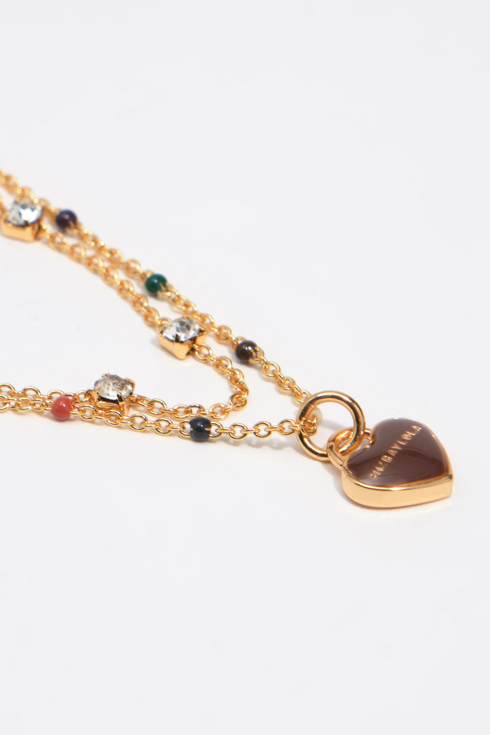 Brown heart logo double-layer chain necklace