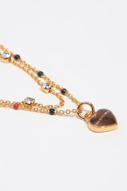 Brown heart logo double-layer chain necklace