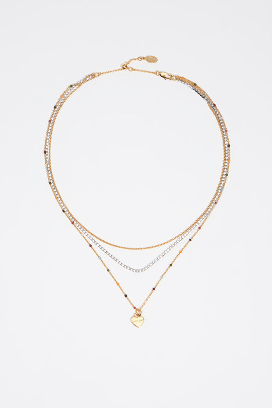 Triple-layer gold chain heart logo necklace