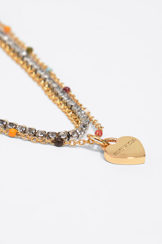 Triple-layer gold chain heart logo necklace
