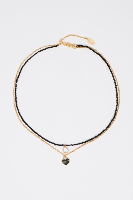 Triple-layer black heart logo necklace