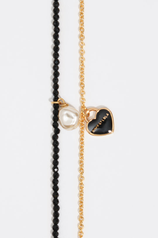 Triple-layer black heart logo necklace