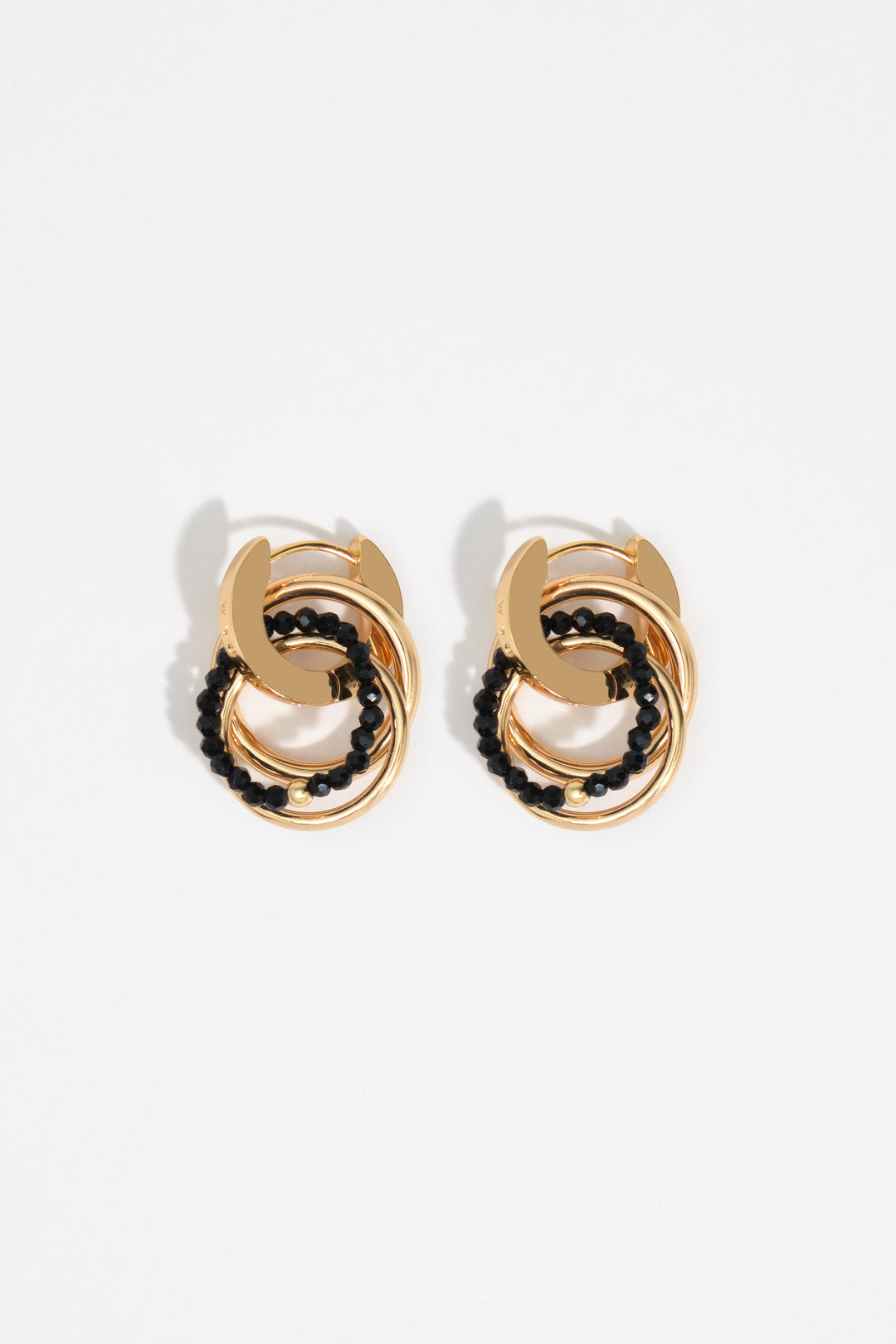 Medium gold multi-hoop earrings with black crystals