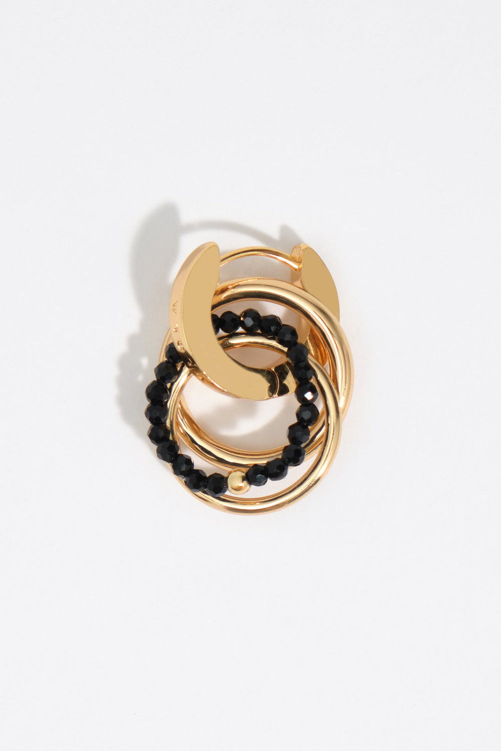 Medium gold multi-hoop earrings with black crystals