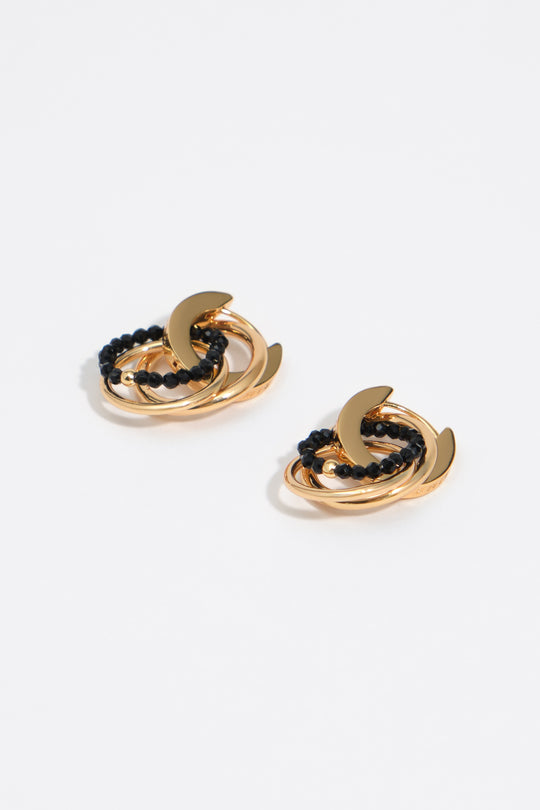 Medium gold multi-hoop earrings with black crystals