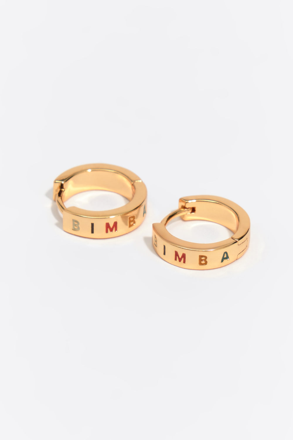 Small gold and multicolored logo hoop earrings