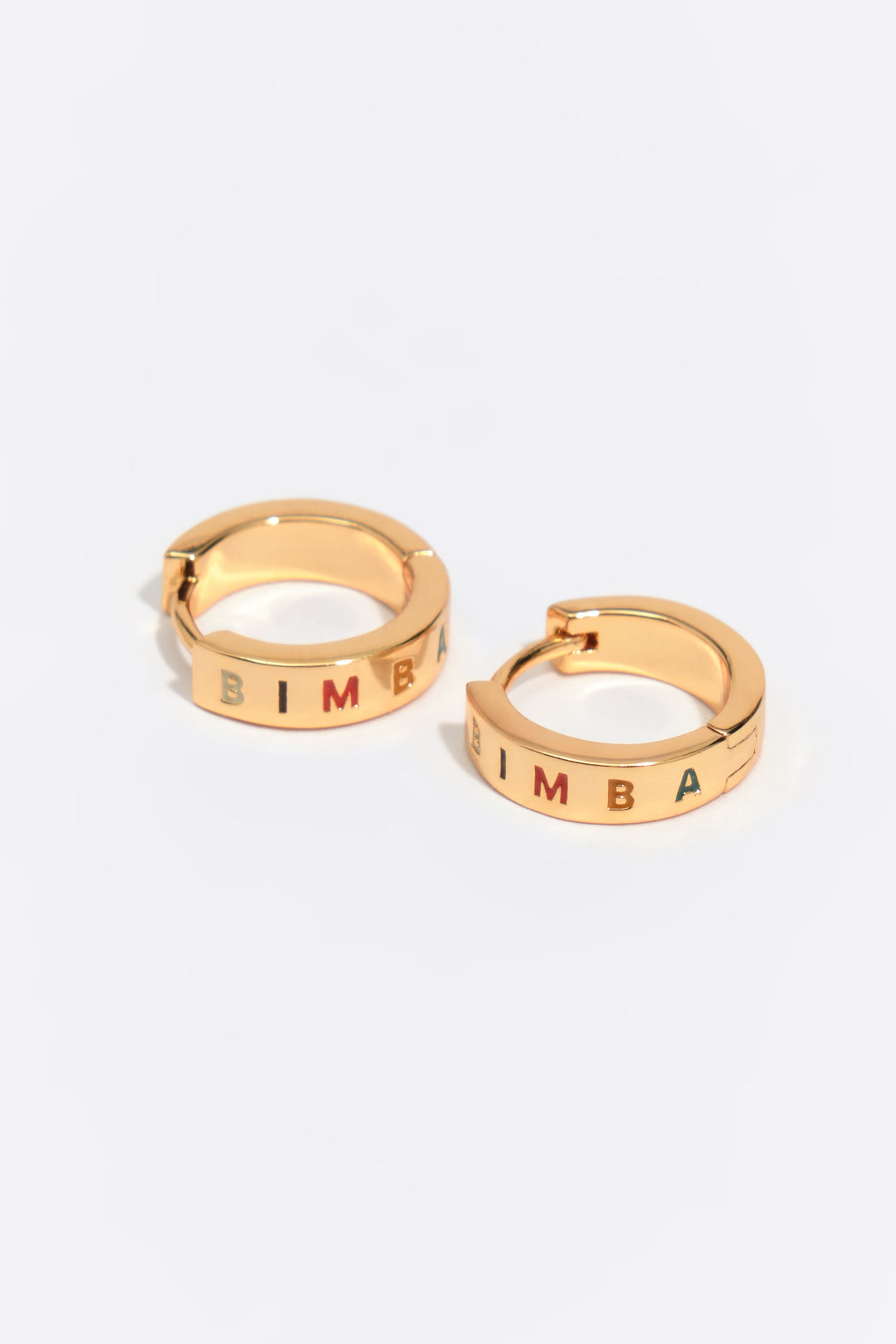 Small gold and multicolored logo hoop earrings