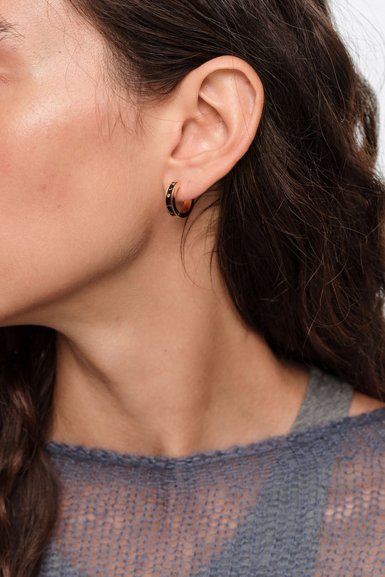 Small black logo hoop earrings