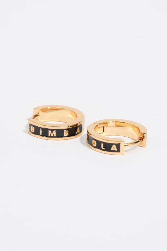 Small black logo hoop earrings