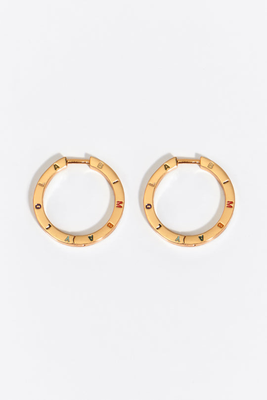 Large multicolored logo hoop earrings