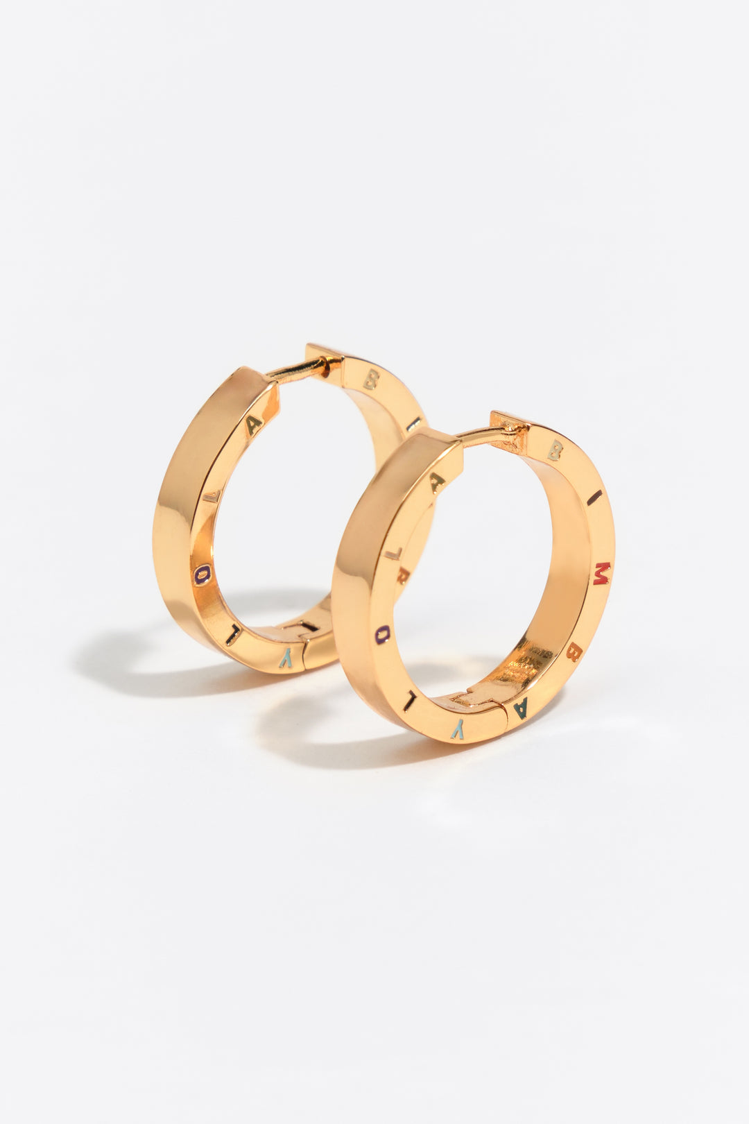 Large multicolored logo hoop earrings