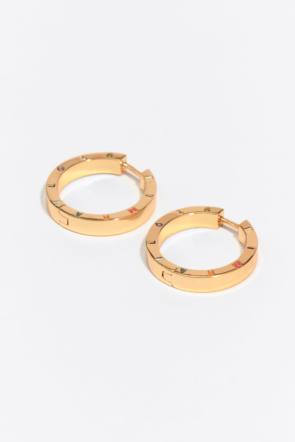 Large multicolored logo hoop earrings