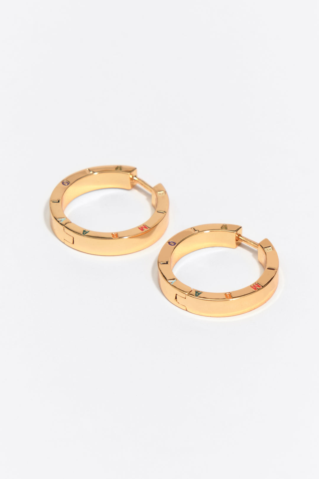 Large multicolored logo hoop earrings
