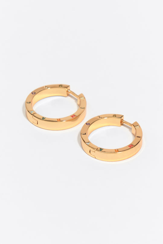 Large multicolored logo hoop earrings