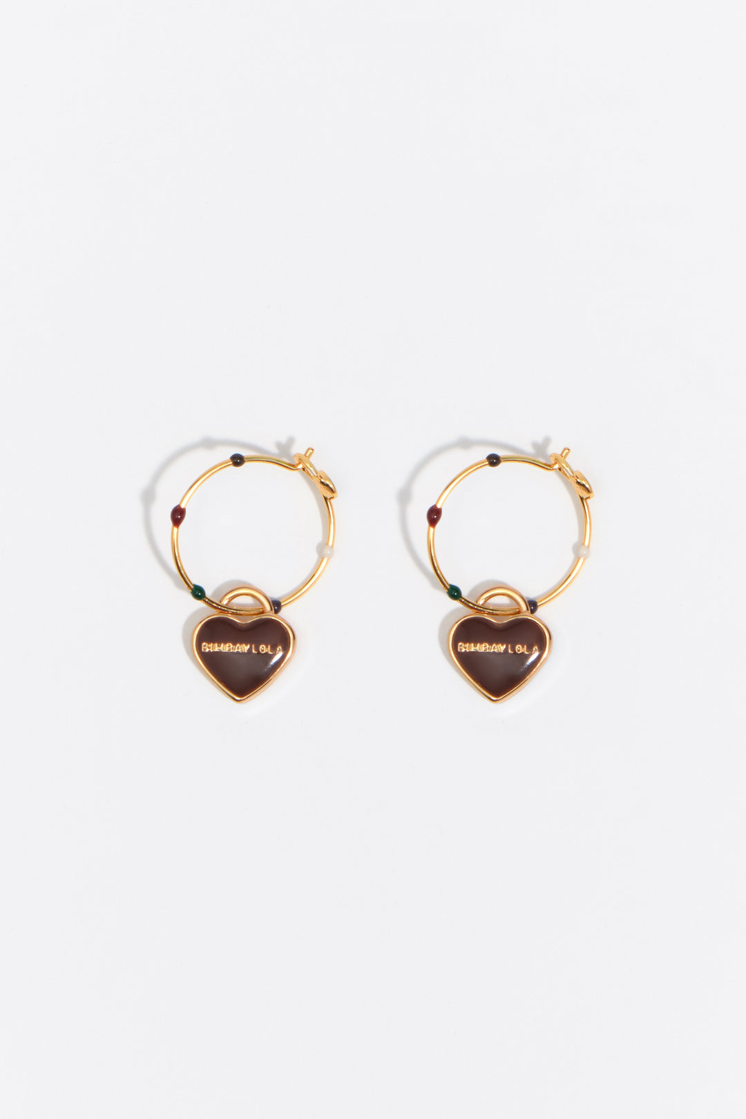 Medium brown enamel heart logo hoop earrings