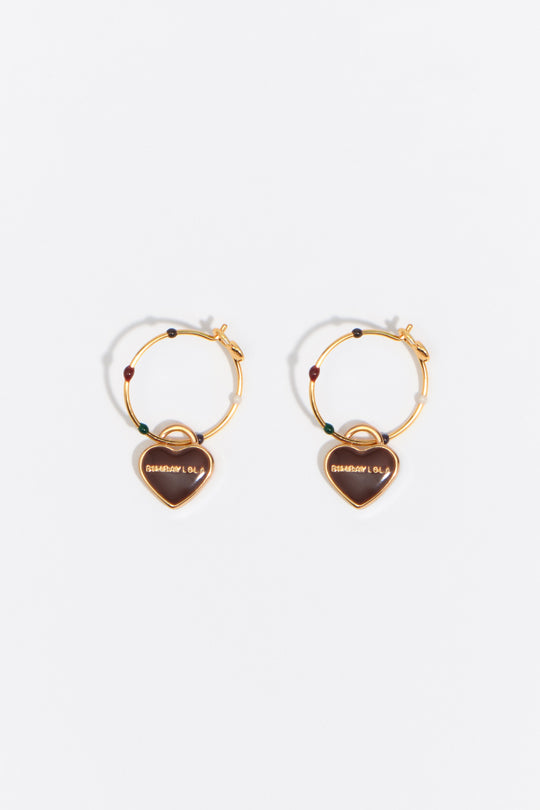 Medium brown enamel heart logo hoop earrings