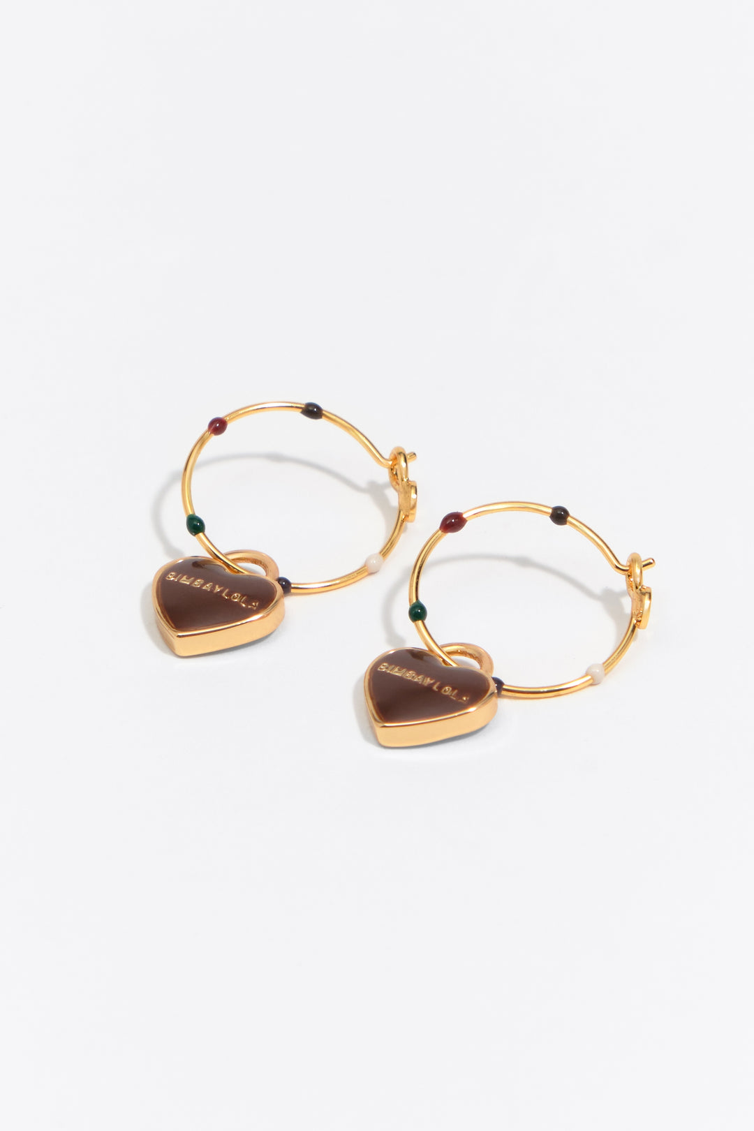 Medium brown enamel heart logo hoop earrings