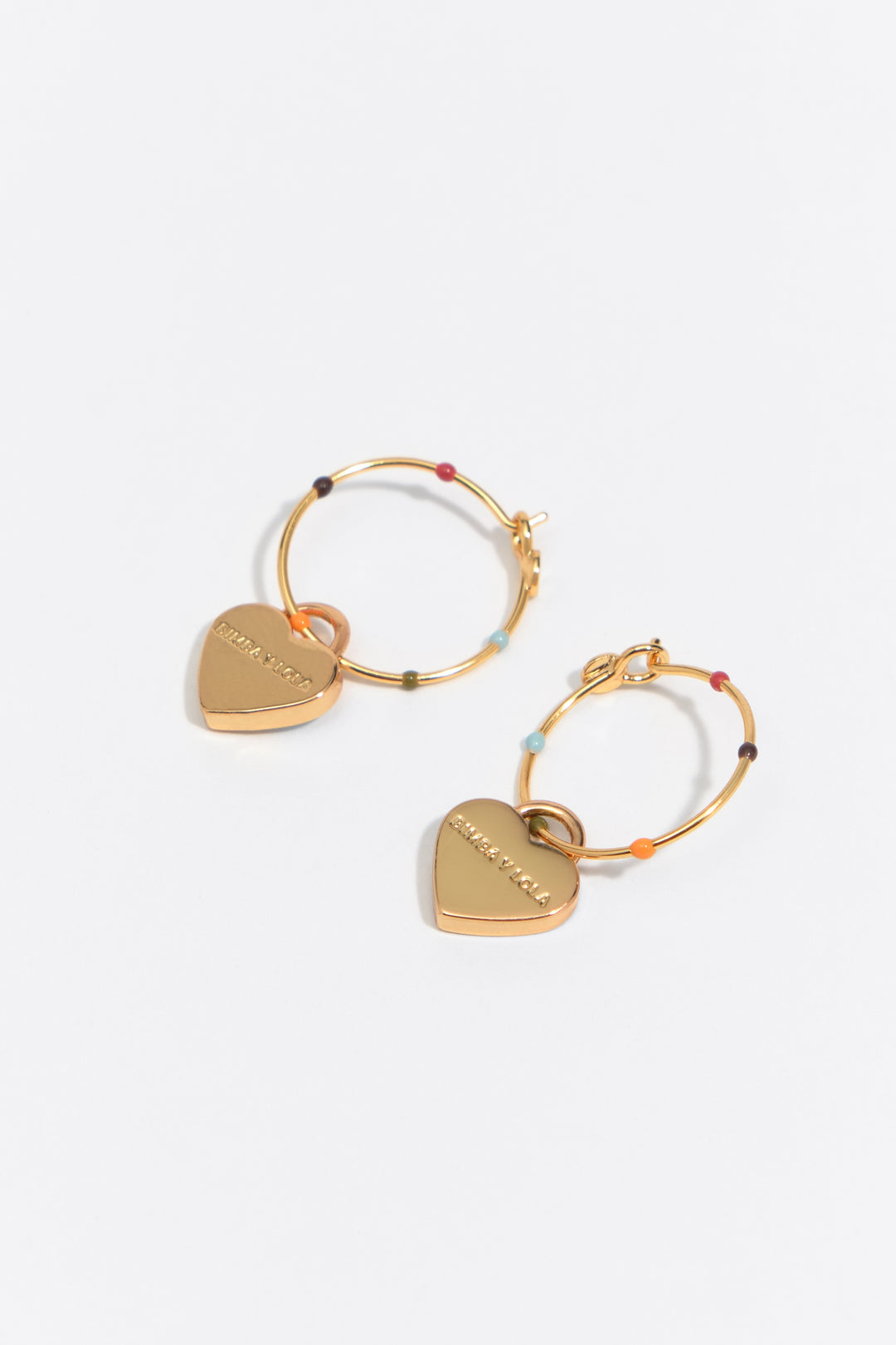 Medium multicolored enamel heart logo hoop earrings