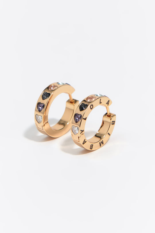 Medium multicolor crystals heart logo hoop earrings