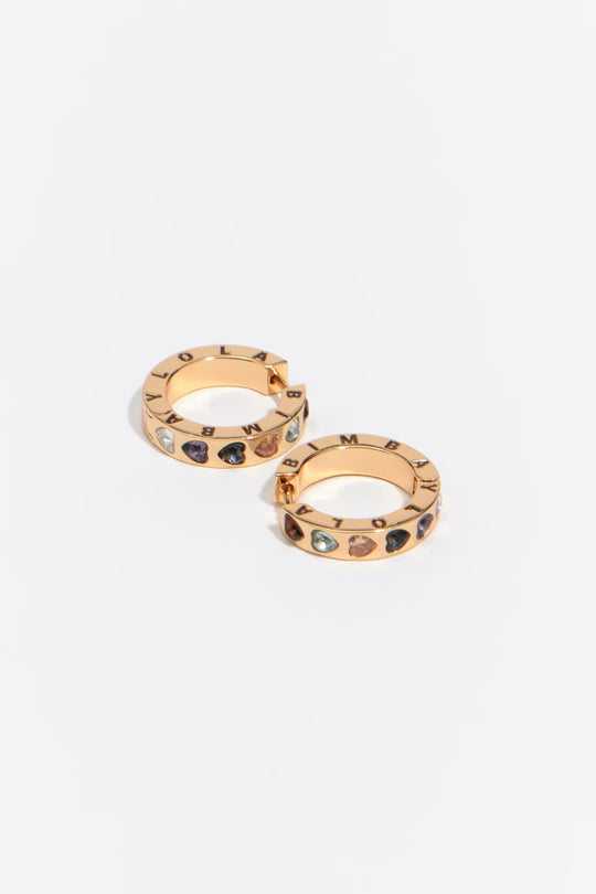 Medium multicolor crystals heart logo hoop earrings