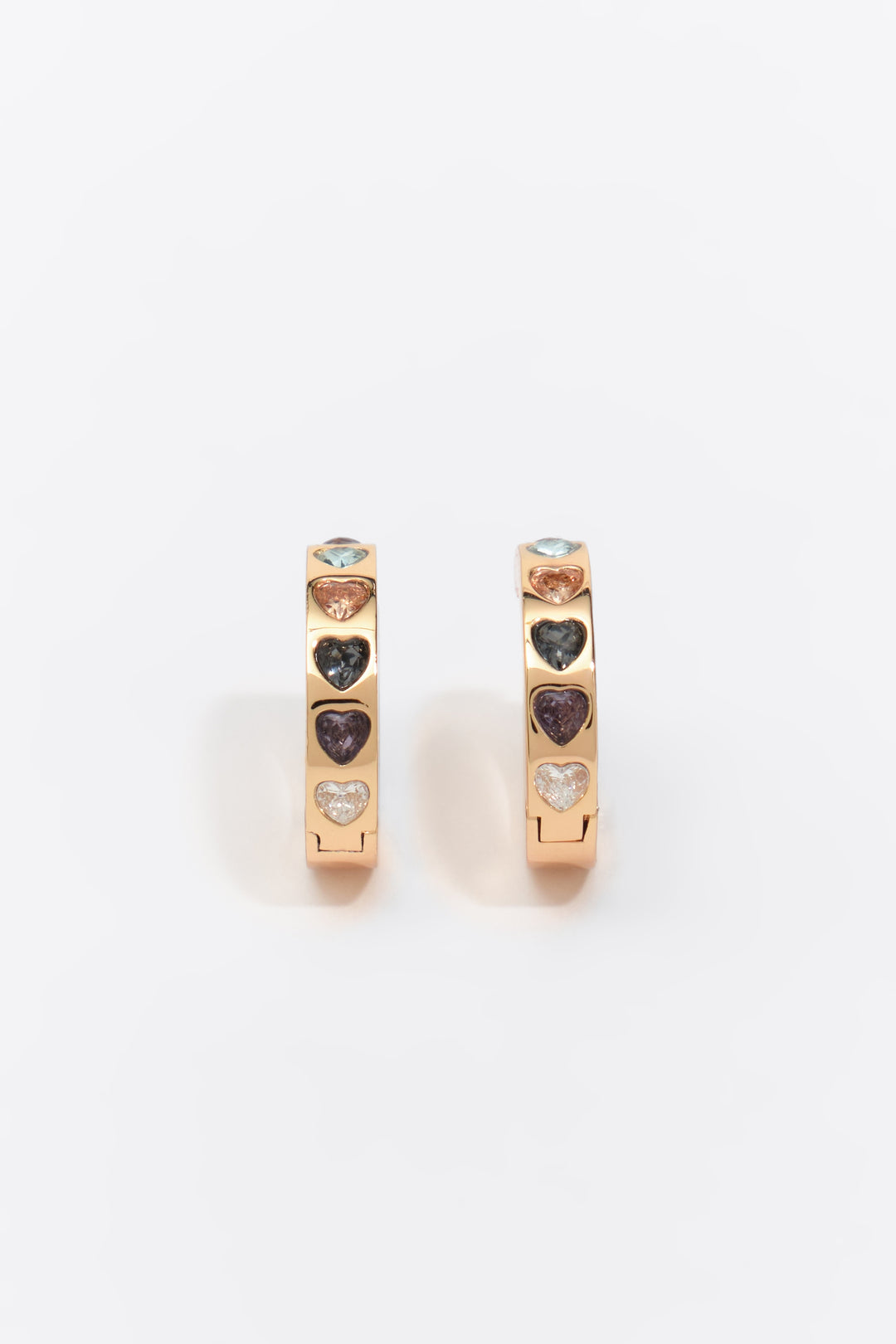 Medium multicolor crystals heart logo hoop earrings