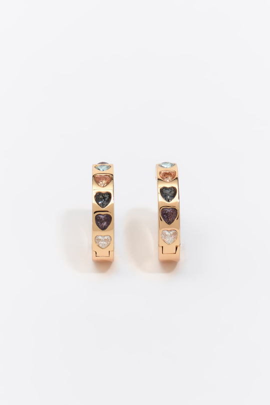 Medium multicolor crystals heart logo hoop earrings