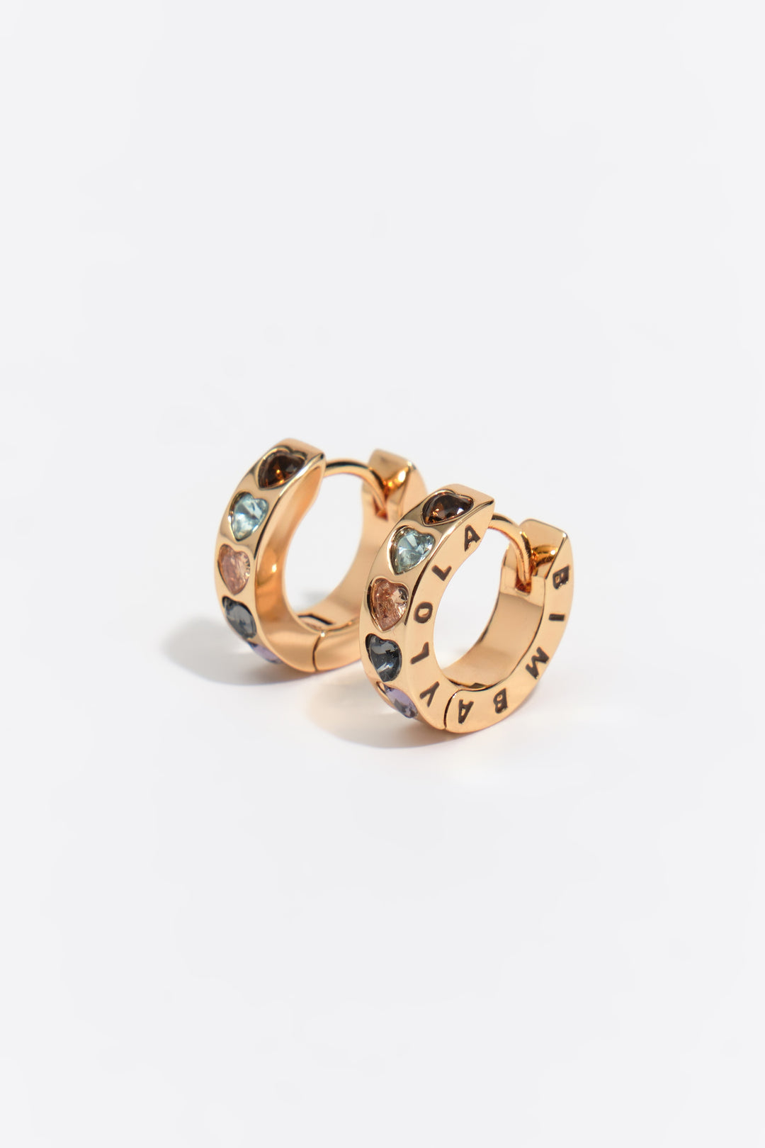 Small multicolor crystals heart logo hoop earrings