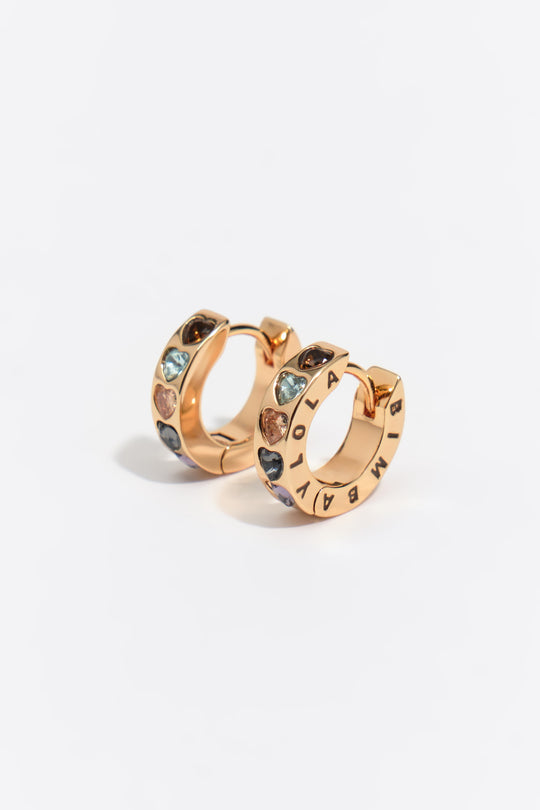 Small multicolor crystals heart logo hoop earrings