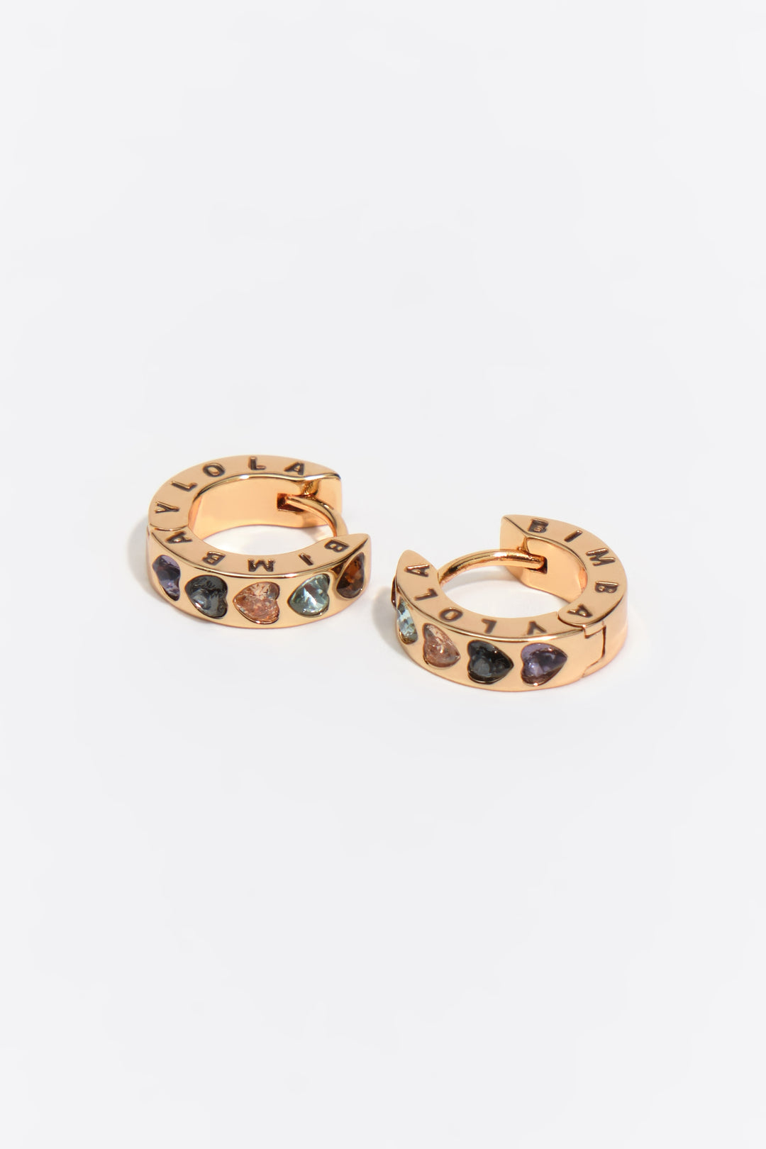 Small multicolor crystals heart logo hoop earrings