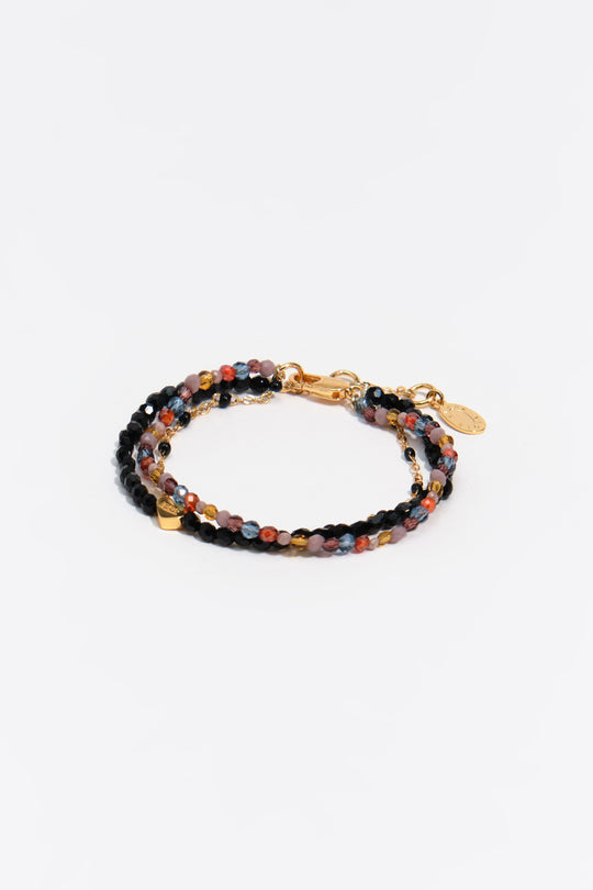 Triple chain bracelet with stones and crystals